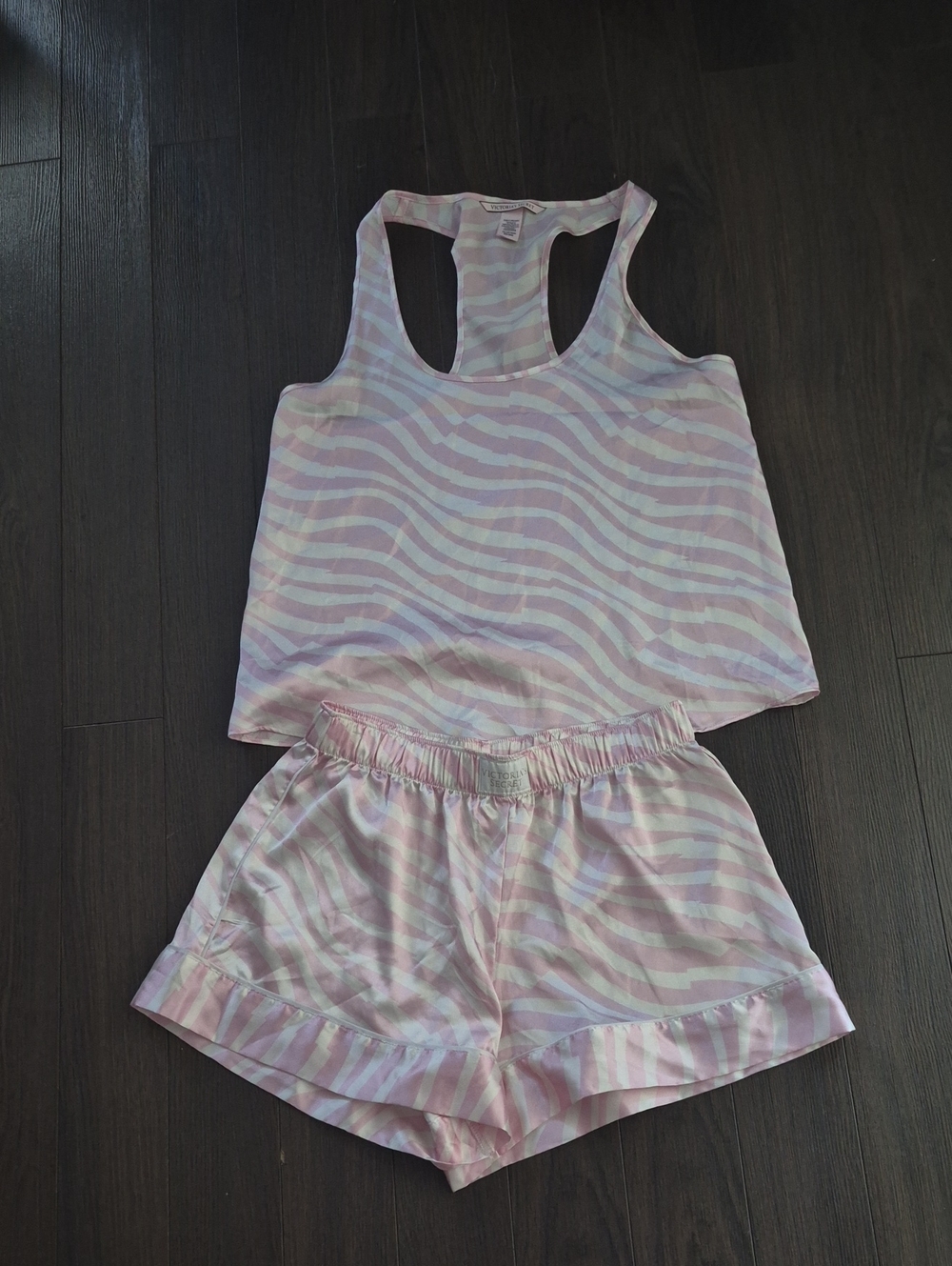Victoria's Secret Pink and White Zebra-Stripe Sleep Tank & Shorts Set